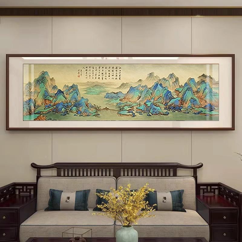 新中式山画室客厅挂画PPN水靠山有山国办公茶画室沙发背景实木装