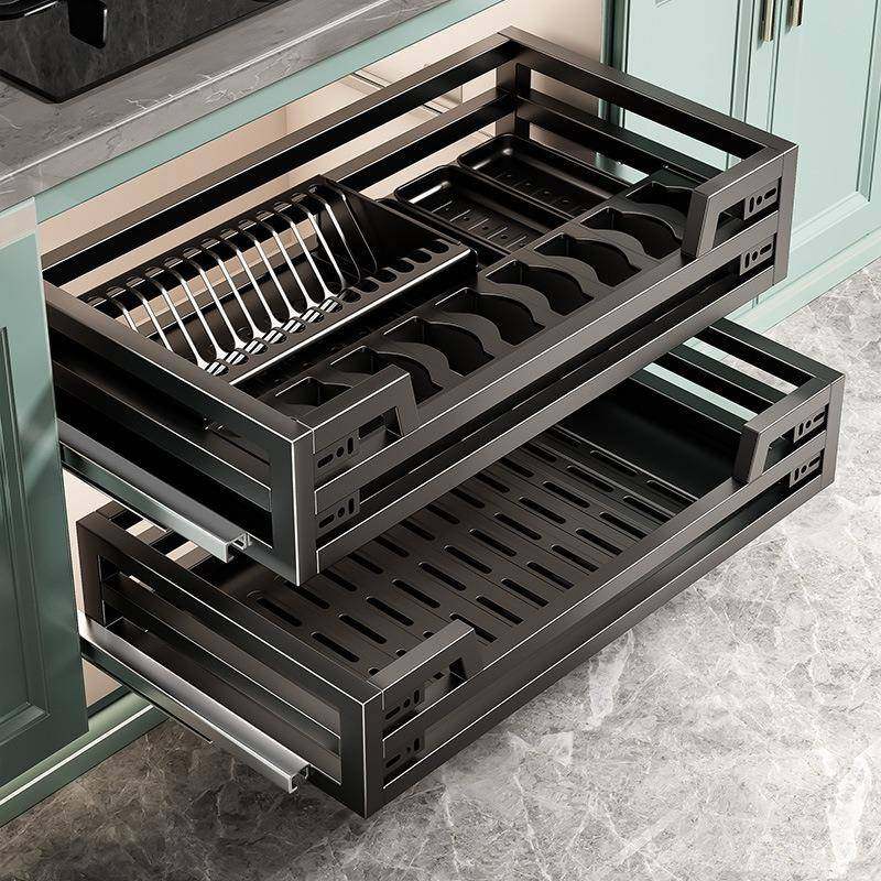 厨房碗碟篮纳米黑304拉篮不锈钢阻尼缓冲橱柜抽屉式碗架双层拉篮,厨房/烹饪用具,抹布架/厨房清洁收纳架,淘宝优惠券,粉丝福利购,淘宝优惠卷