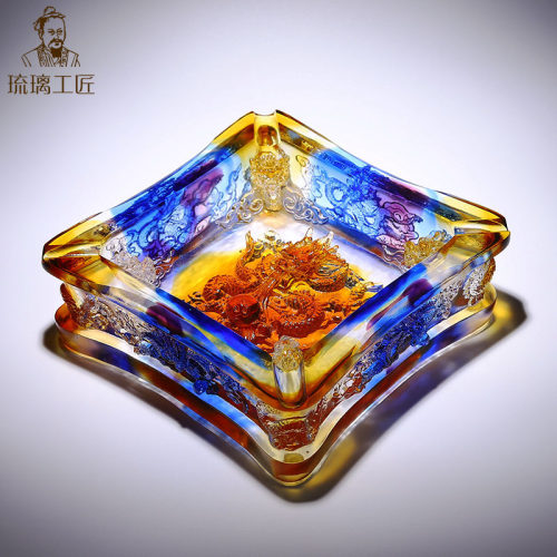 琉璃龙形烟灰缸创意办公室家用中式客厅茶几大号个性复古摆件茶桌