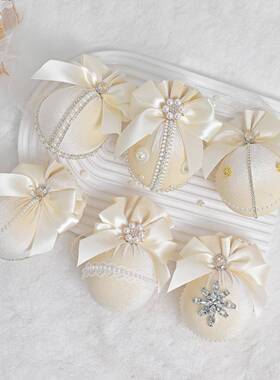 跨境新款圣诞树挂饰8CM-6pcs天鹅绒钻石布包圣诞球节庆场地装饰品