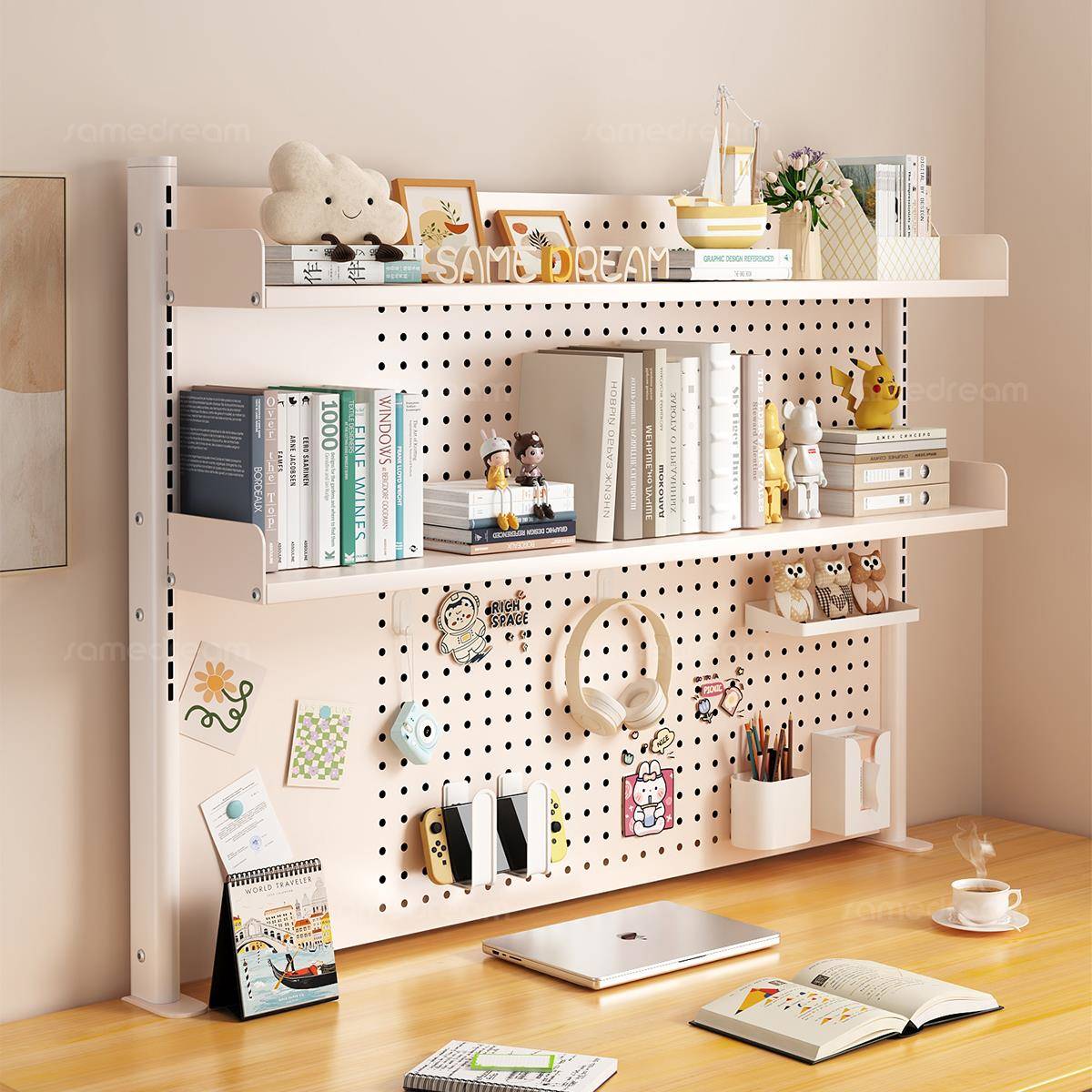 桌面洞洞板置物桌架多层书架立式学生家用书桌免打孔洞洞板收纳架