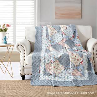 新款韩式纯棉床品田园布艺拼块床盖加厚床单绗缝被单人被可铺可盖