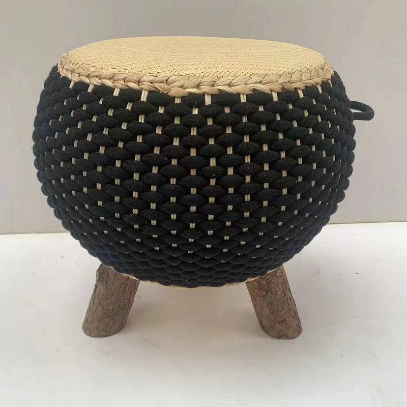 草编坐凳田园乡村矮凳藤编家用凳子阳台茶几凳坐墩时尚小圆凳