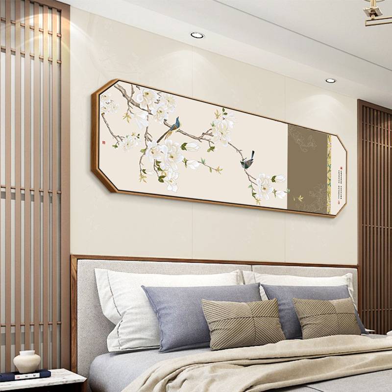鸟鸣花开 新中式牡丹客厅装饰画卧室床头花鸟挂画横版茶室壁画图片