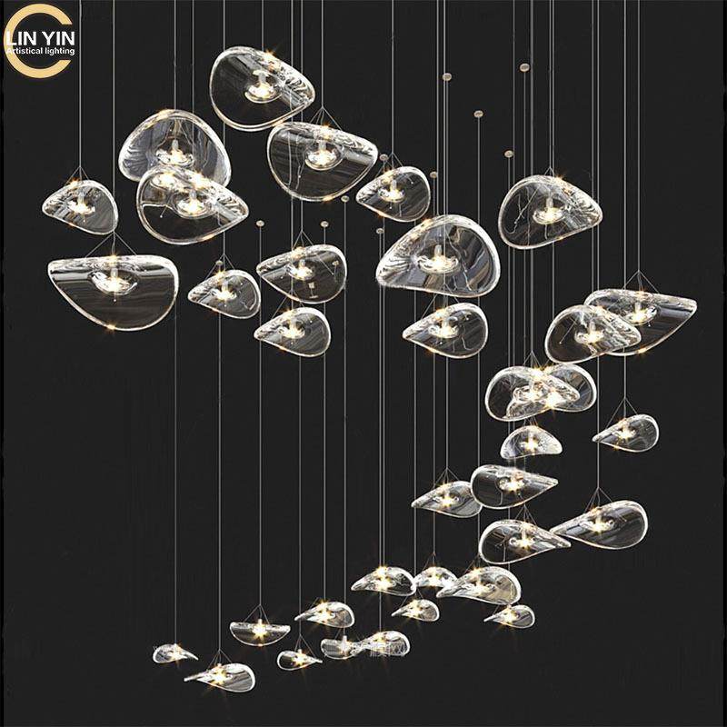 意大利玻璃荷叶吊灯酒店大堂餐厅楼梯氛围护眼飞碟长条吊线灯客厅