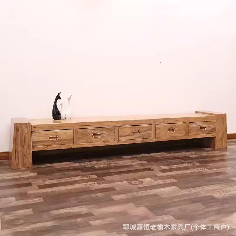 新中式老榆木电视柜客厅风化纹理多功能储物柜简约原木家具影视柜