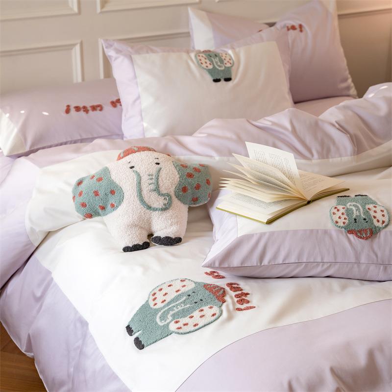 A类高端长绒棉四件套毛巾绣纯棉卡通水洗棉80支全棉被套床笠床品