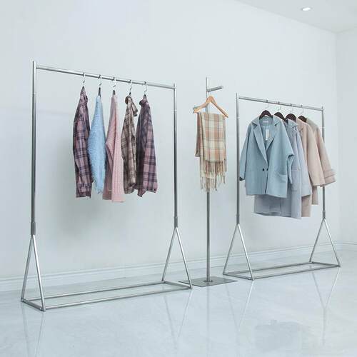 服装店展示架不锈钢拉丝女装货架落地式挂衣架银色童装陈列架收纳