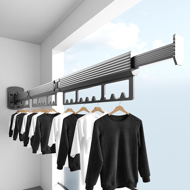 阳台折叠晾衣架室内免打孔墙上伸缩晾晒架壁挂晾衣杆太空铝晒衣架