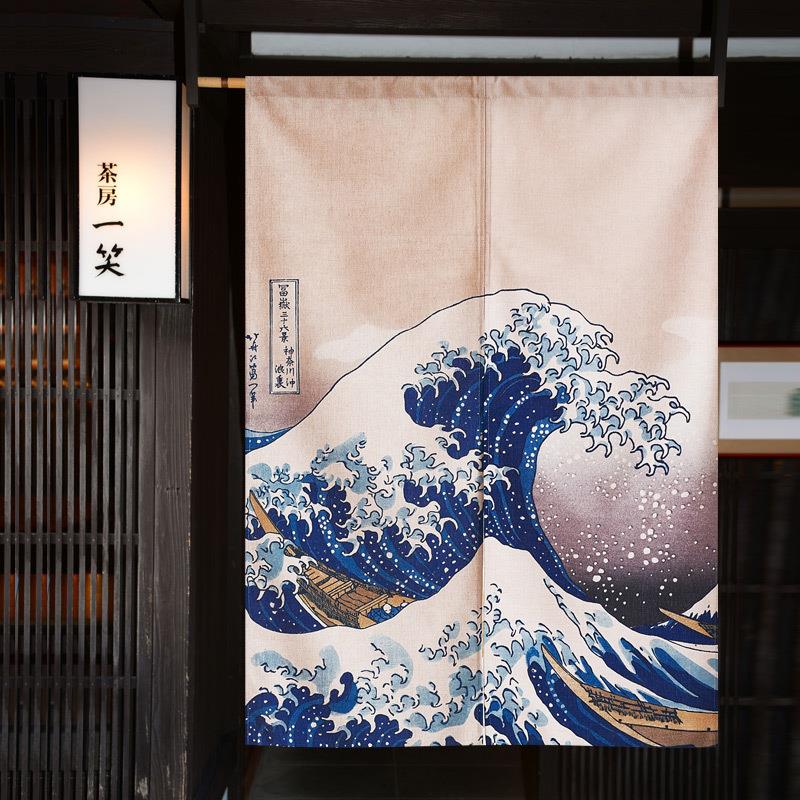 日式浮世绘布艺门帘隔断帘家用卧室厨房卫生间厕所半帘布帘免打孔