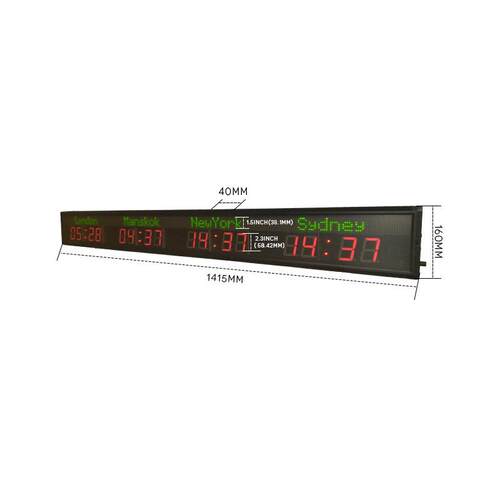 .HIT4-2.33英寸世界时显间和日期转换挂器钟Led多时区壁遥控室2内