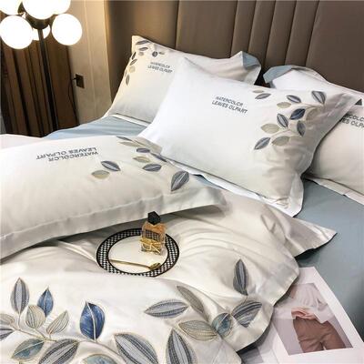 欧轻奢140支长棉贡四件套美式绣花全棉DLJ-TZL5纯棉式被套绒床单
