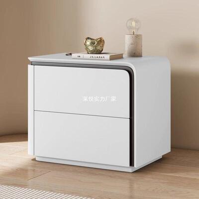 收简约现木代奶油实用小P1516型皮质床头柜卧室家新款整装储物纳