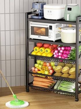 层LSDX厨置物架多能落地带轮可移动水果蔬菜房架菜篮子收纳架多功