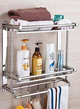 卫生间置物架壁挂免打孔3巾04不钢锈浴毛架洗手间厕所收38M6sGdk