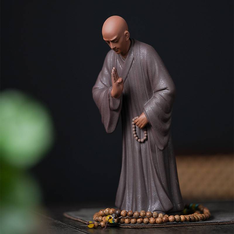 紫砂小和尚茶宠摆件精品可养 禅意问道小僧小沙弥 家居摆件工艺品