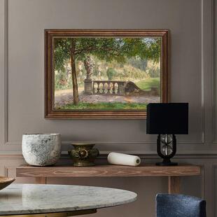 式客厅装饰欧画聚宝盆山水景靠山壁画山美式画水沙风发玄画关过道