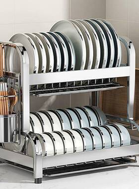 04不XFN3锈钢厨房置物碗架碗碟盘沥水架多功能放碗架碗筷收盒纳碗