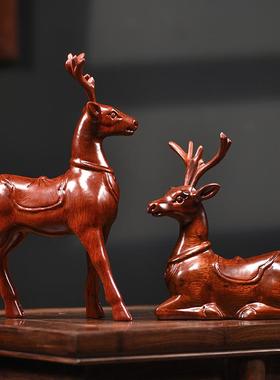 花公梨木雕小鹿实雕刻手工木t1676856艺品家厅居办室桌面客电视柜