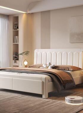 白色实木床.5米人现代简1约奶油IHV风双人床1单.8米轻卧室奢储物