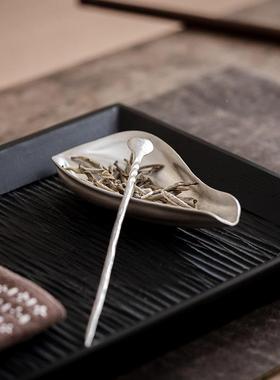 中式80377工锡制瓣型茶莲则带茶拨赏茶新荷茶勺夫茶道零配分茶器