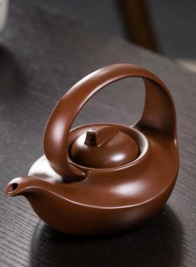 宜泥兴原矿紫曲壶提3紫砂壶一件起批Z1825-手提茶壶70毫升大梁容