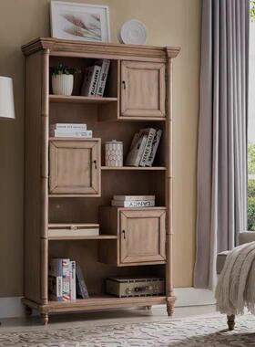 美式落实木书柜地架柜书储房书架办公室卧室实木酒柜收纳TVF高柜