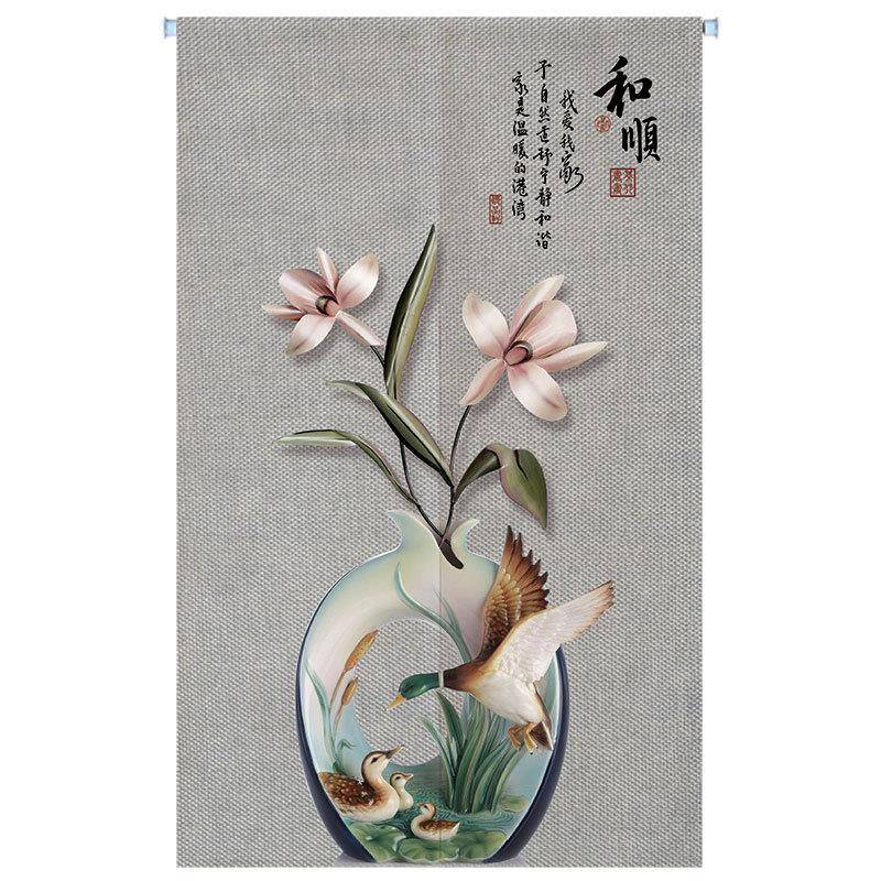 新中式灰系布色艺t5663849孔门帘卧室客厅装半帘厕所大饰幅挂帘免