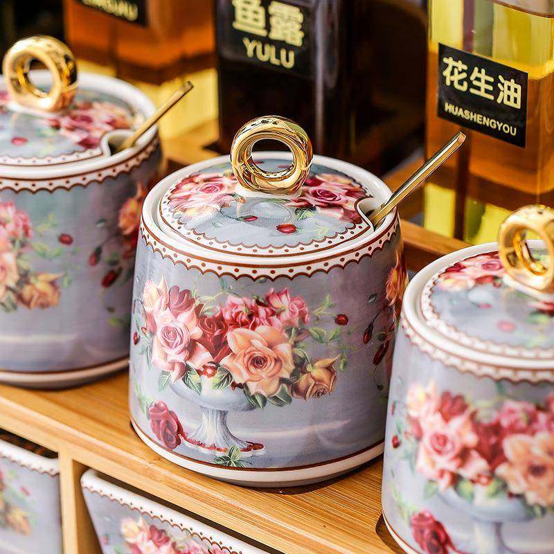 道美调味罐高颜盐值陶瓷调料古典玫瑰盒家用高端调料醋罐厨房油酱,厨房/烹饪用具,调味瓶罐/调料研磨器,淘宝优惠券,粉丝福利购,淘宝优惠卷