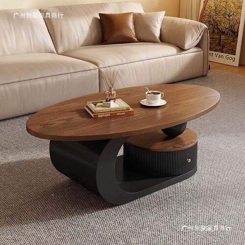 法轻奢胡桃木色式现椭圆形茶几小户型客M2300家用茶厅几组合代简