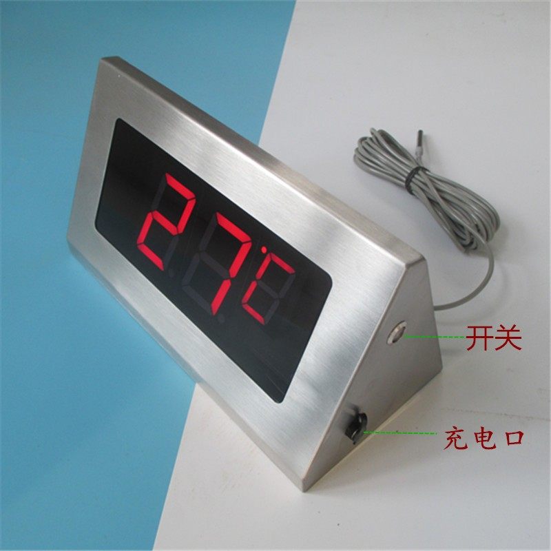 台式不锈钢壳充电大屏数显温度计数字温度表浴池温泉桑拿房测温仪
