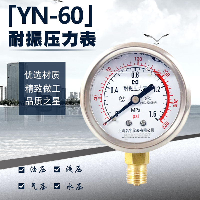 YN60径向耐震压力表0.1-0.6/1/1.6/2.5/4/10/16/25/40Mpa不锈钢表