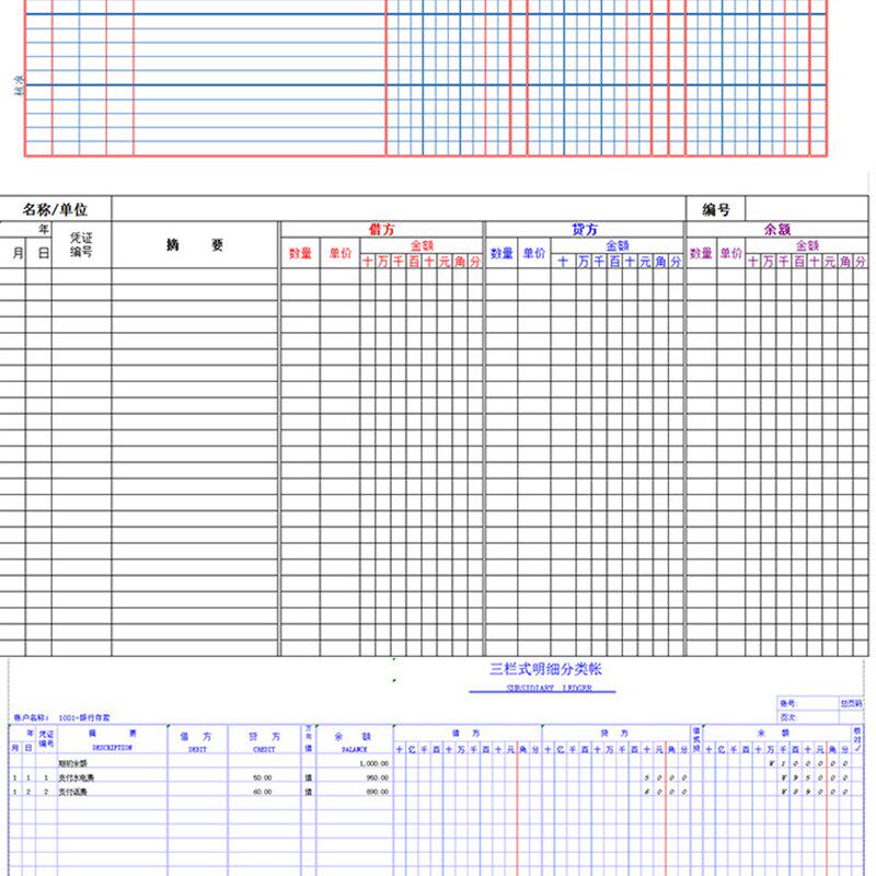 财务三栏式明细账总分类账excel表格模板 电子版表格可编辑打印