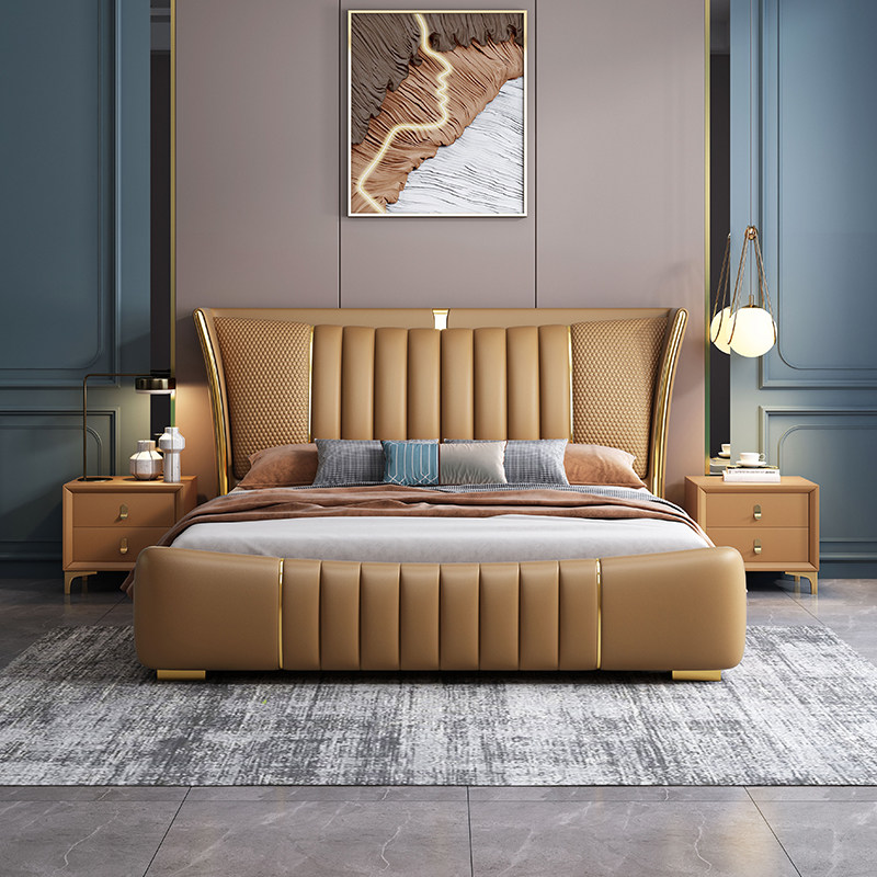 意式轻奢卧室双人软包婚床现代简约新款主卧1.8米高箱储物ins皮床