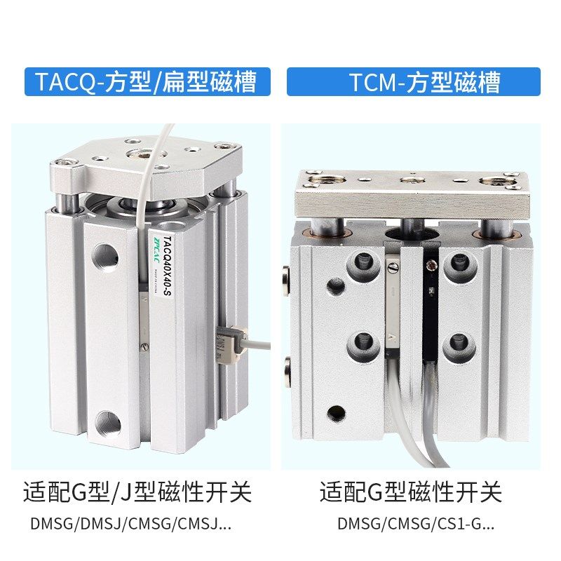 TACQ三轴三杆薄型气缸TCM25-10*15X20-30/40/50/60/300-350-400-S