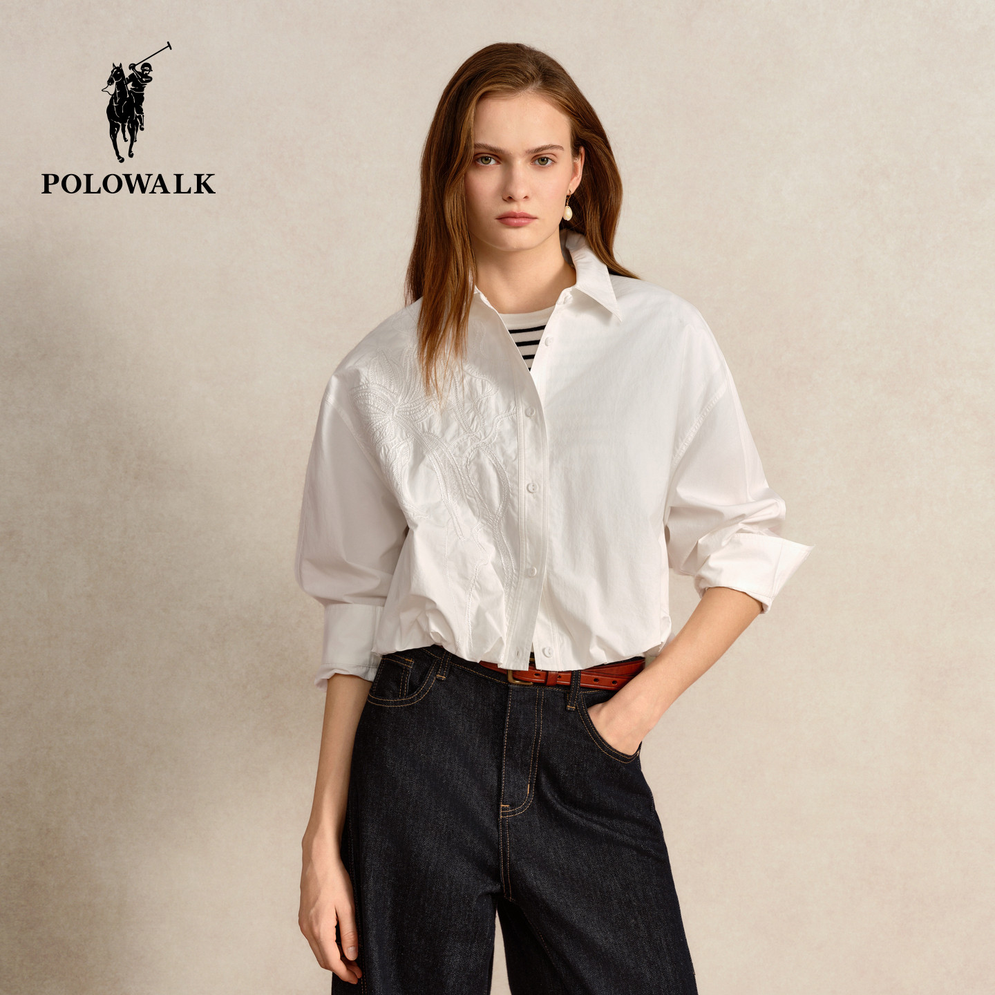 POLOWALK女士100%棉衬衫式外套
