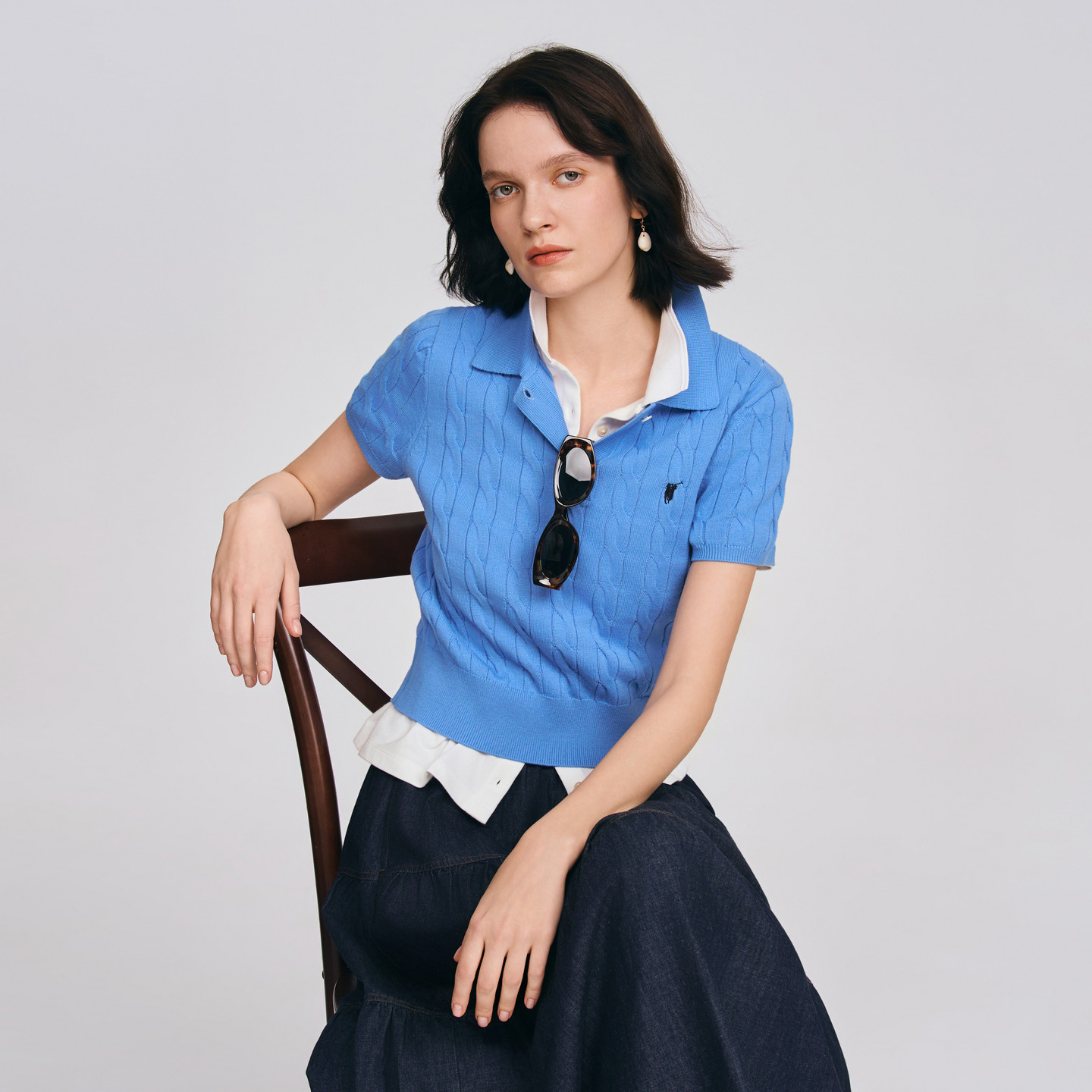 POLOWALK女士短袖针织衫2026春夏新款翻领绞花修身针织衫显瘦T恤