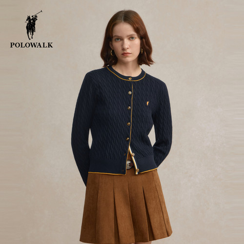 POLOWALK女士绞花针织衫圆领