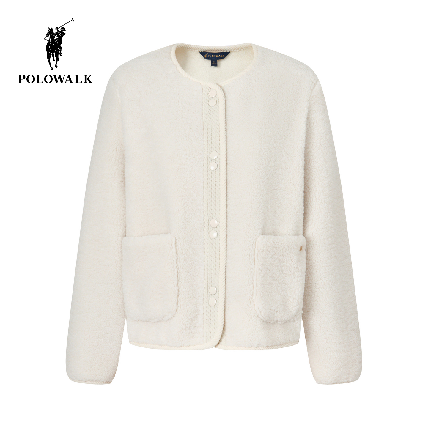 POLOWALK女士摇粒绒外套2025秋冬新款厚外套无领内搭上衣圆领女装