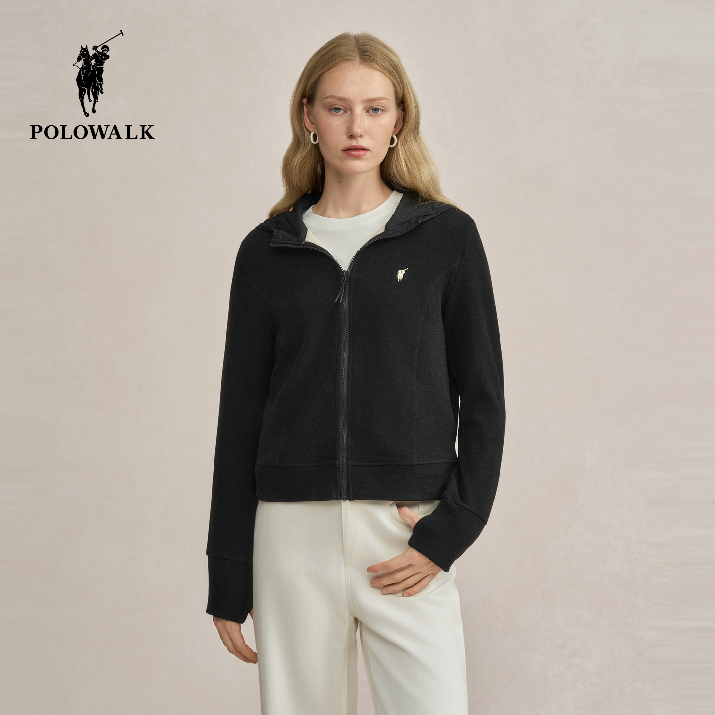 POLOWALK女士卫衣加绒连帽外套