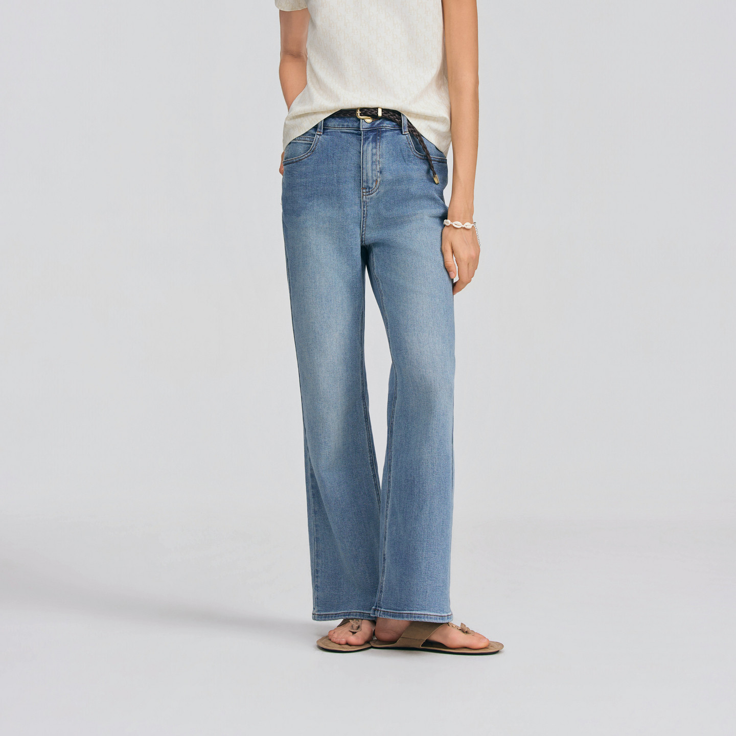 POLOWALK女士牛仔裤2026春夏裤新款经典微喇裤显瘦通勤牛仔长裤