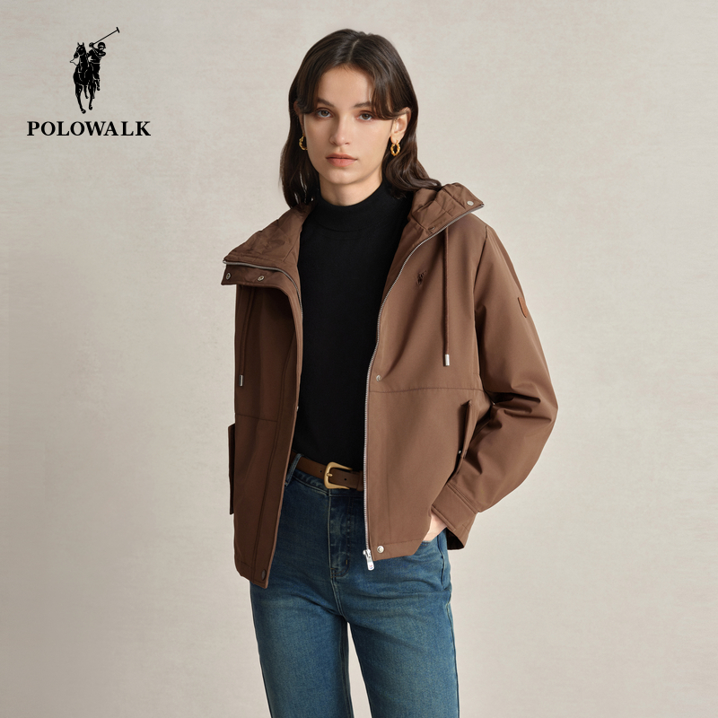 POLOWALK连帽外套女士秋冬新款收腰户外夹克休闲时尚短外套上衣女