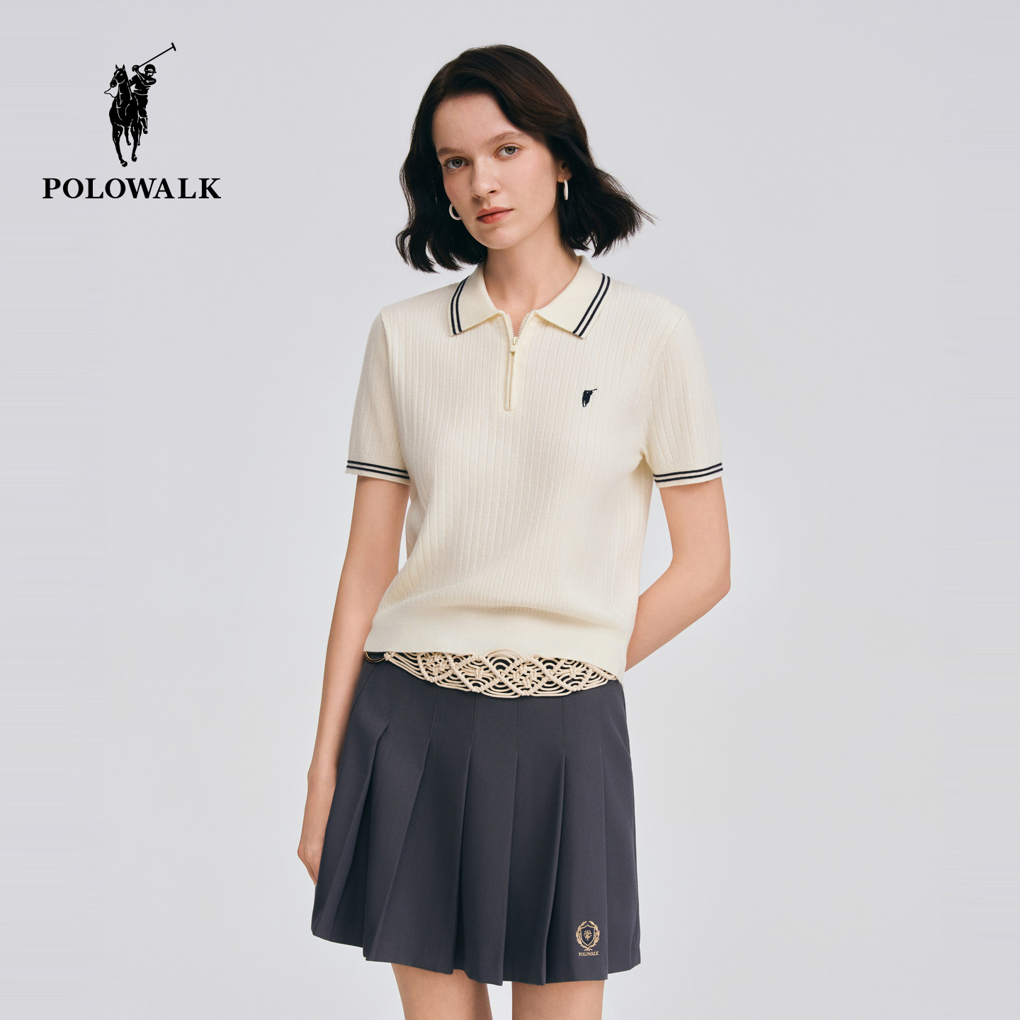 POLOWALK翻领半拉链短袖针织衫图片