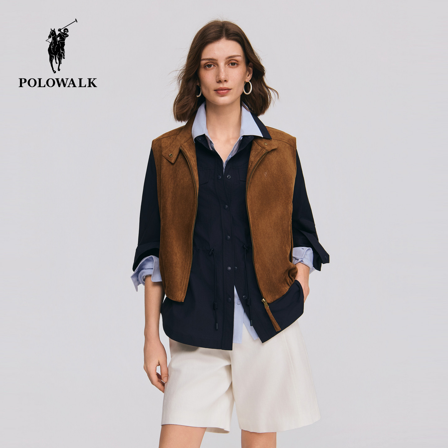 POLOWALK女装2026春季新款女士复古马甲时尚无袖立领外套