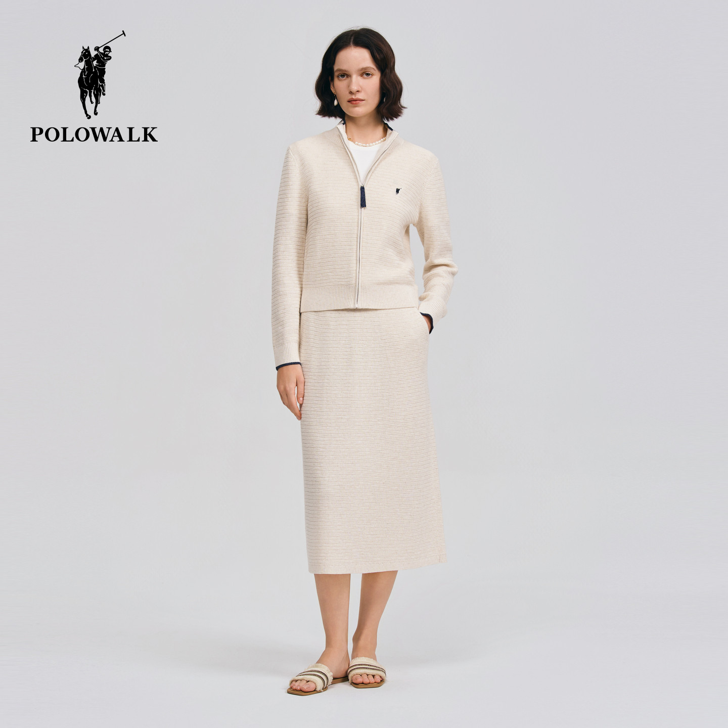 POLOWALK女士韩版长袖针织衫2026春季新款简约百搭通勤针