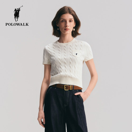 POLOWALK女士绞花套头短袖针织衫