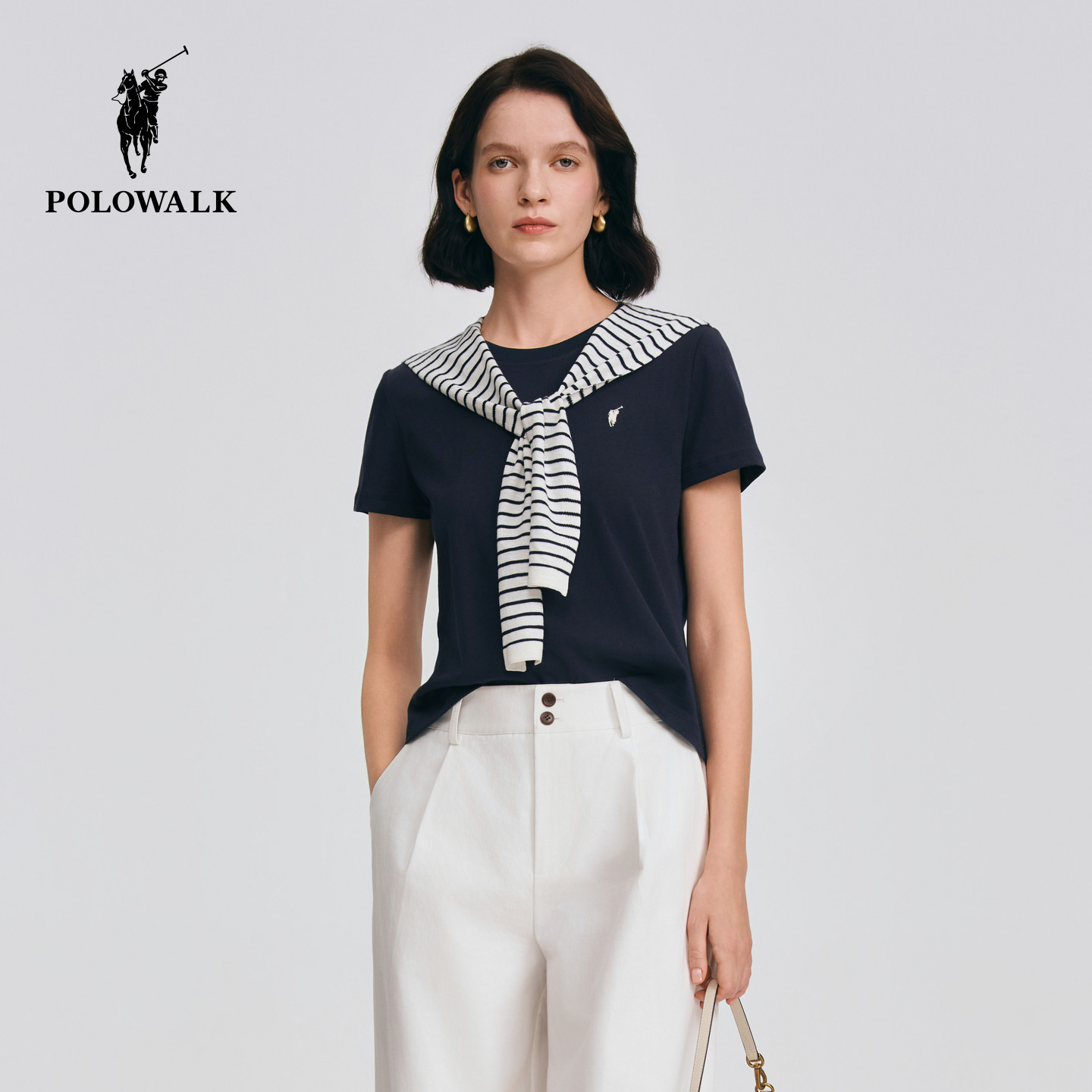 【520礼物】POLOWALK女士短袖2026夏季新款经典圆领慵