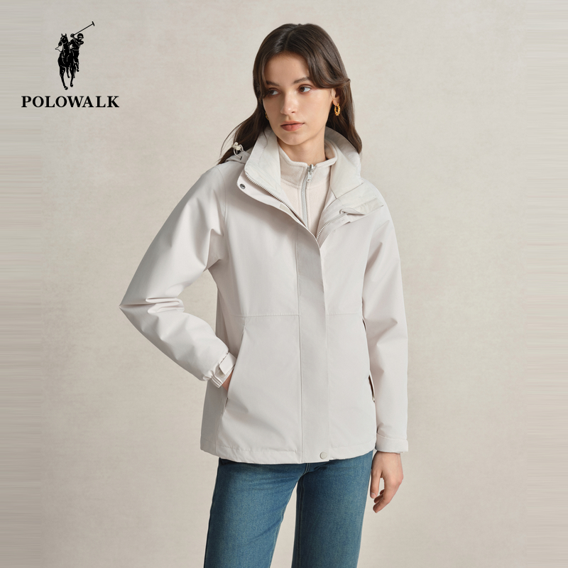 【一衣三穿】POLOWALK连帽外套女士秋冬新款休闲时尚百搭户外夹克