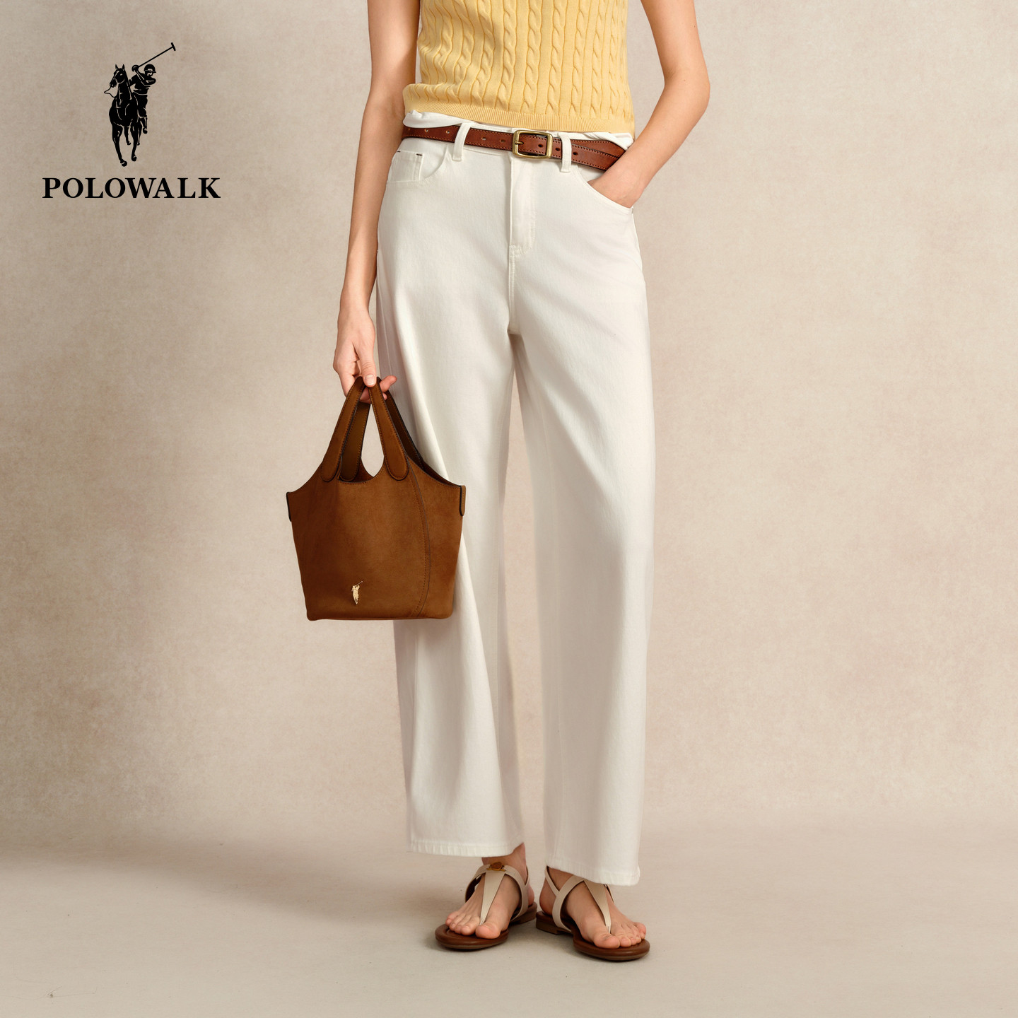 POLOWALK女士白色牛仔裤显瘦