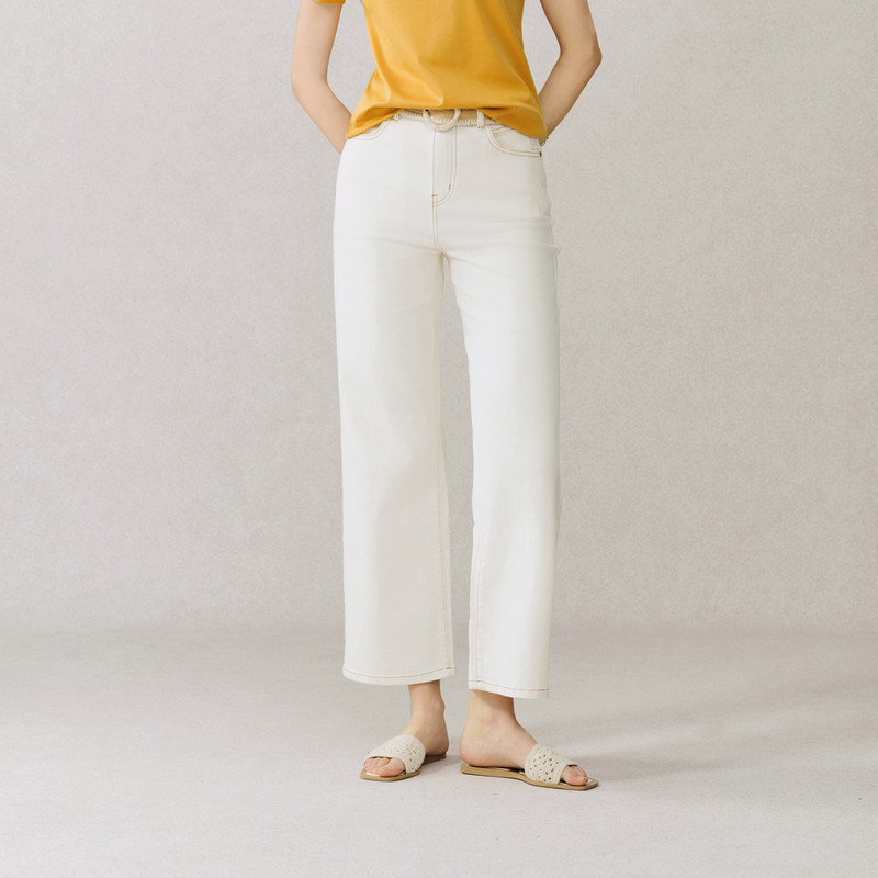 POLOWALK女士直筒阔腿牛仔裤2026春夏新款白色休闲宽松百搭长裤